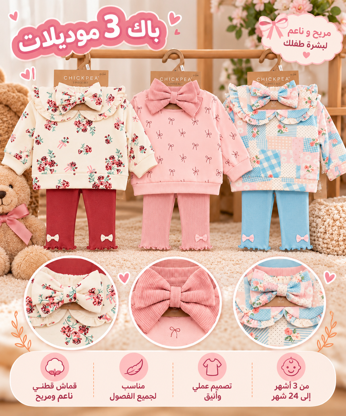 Pack 3 ensembles fillette